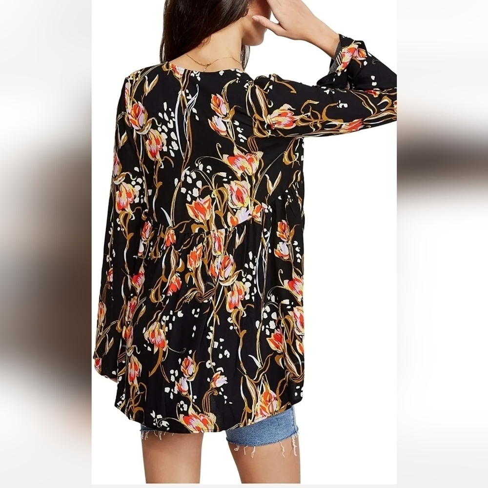 Free People Bella Floral Camisole Long sleeve Drop v neck Blouse